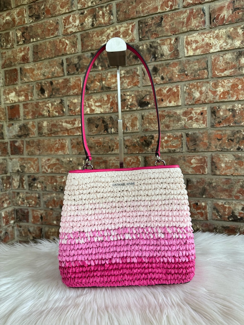 Michael Kors Pink Ombre Straw Shoulder Bag